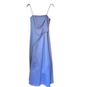 Niki Livas Lavender Satin Beaded‎ Formal Gown Square Neck Maxi Dress Size 8